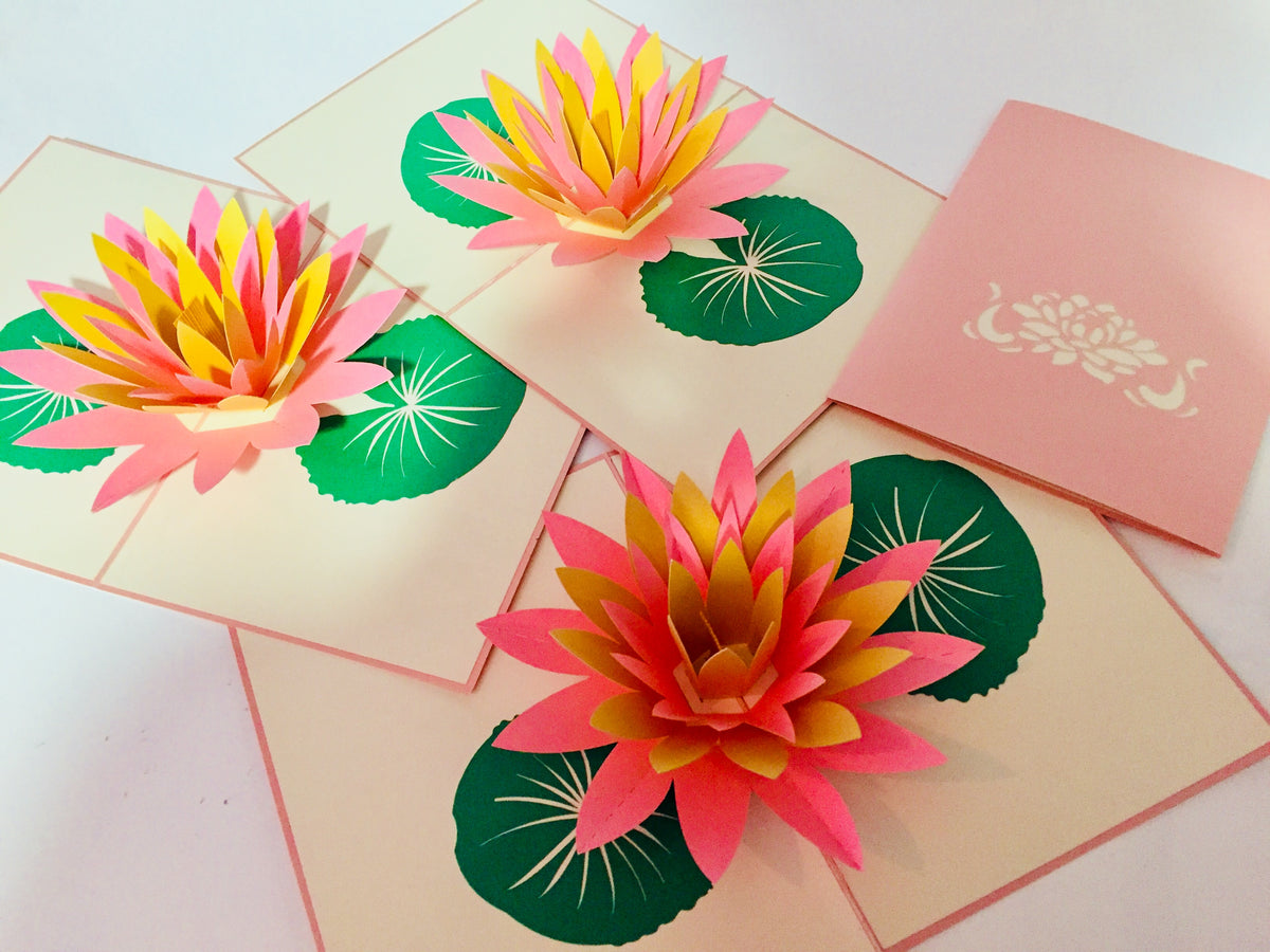 Metallic Peaceful Gold & Pink Lotus Origami Pop Cards 3D Pop Up Greeting Card Happy Birthday Thank You Handmade Gift Thinking of You Blank Card for Any Occasion Happy Mother's Day Happy Father's Australiana Celebrate the Beauty of Flower
