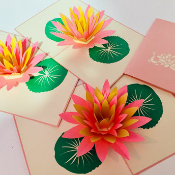 Metallic Peaceful Gold & Pink Lotus Origami Pop Cards 3D Pop Up Greeting Card Happy Birthday Thank You Handmade Gift Thinking of You Blank Card for Any Occasion Happy Mother's Day Happy Father's Australiana Celebrate the Beauty of Flower