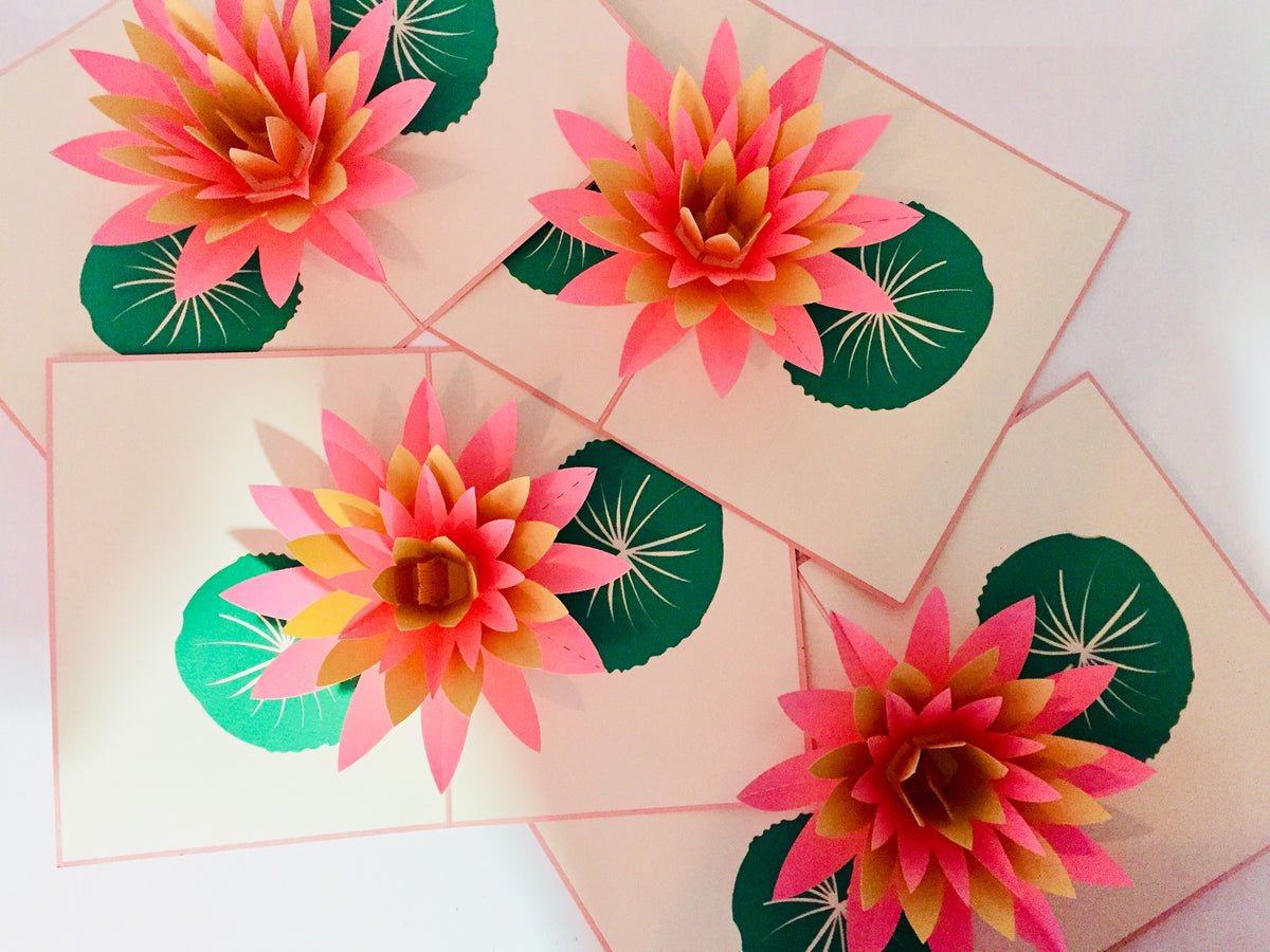 Metallic Peaceful Gold & Pink Lotus Origami Pop Cards 3D Pop Up Greeting Card Happy Birthday Thank You Handmade Gift Thinking of You Blank Card for Any Occasion Happy Mother's Day Happy Father's Australiana Celebrate the Beauty of Flower