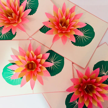 Metallic Peaceful Gold & Pink Lotus Origami Pop Cards 3D Pop Up Greeting Card Happy Birthday Thank You Handmade Gift Thinking of You Blank Card for Any Occasion Happy Mother's Day Happy Father's Australiana Celebrate the Beauty of Flower