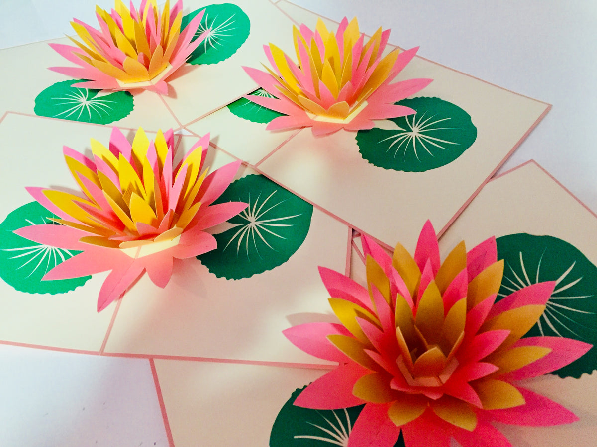 Metallic Peaceful Gold & Pink Lotus Origami Pop Cards 3D Pop Up Greeting Card Happy Birthday Thank You Handmade Gift Thinking of You Blank Card for Any Occasion Happy Mother's Day Happy Father's Australiana Celebrate the Beauty of Flower