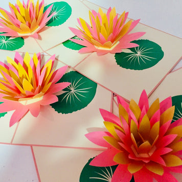 Metallic Peaceful Gold & Pink Lotus Origami Pop Cards 3D Pop Up Greeting Card Happy Birthday Thank You Handmade Gift Thinking of You Blank Card for Any Occasion Happy Mother's Day Happy Father's Australiana Celebrate the Beauty of Flower