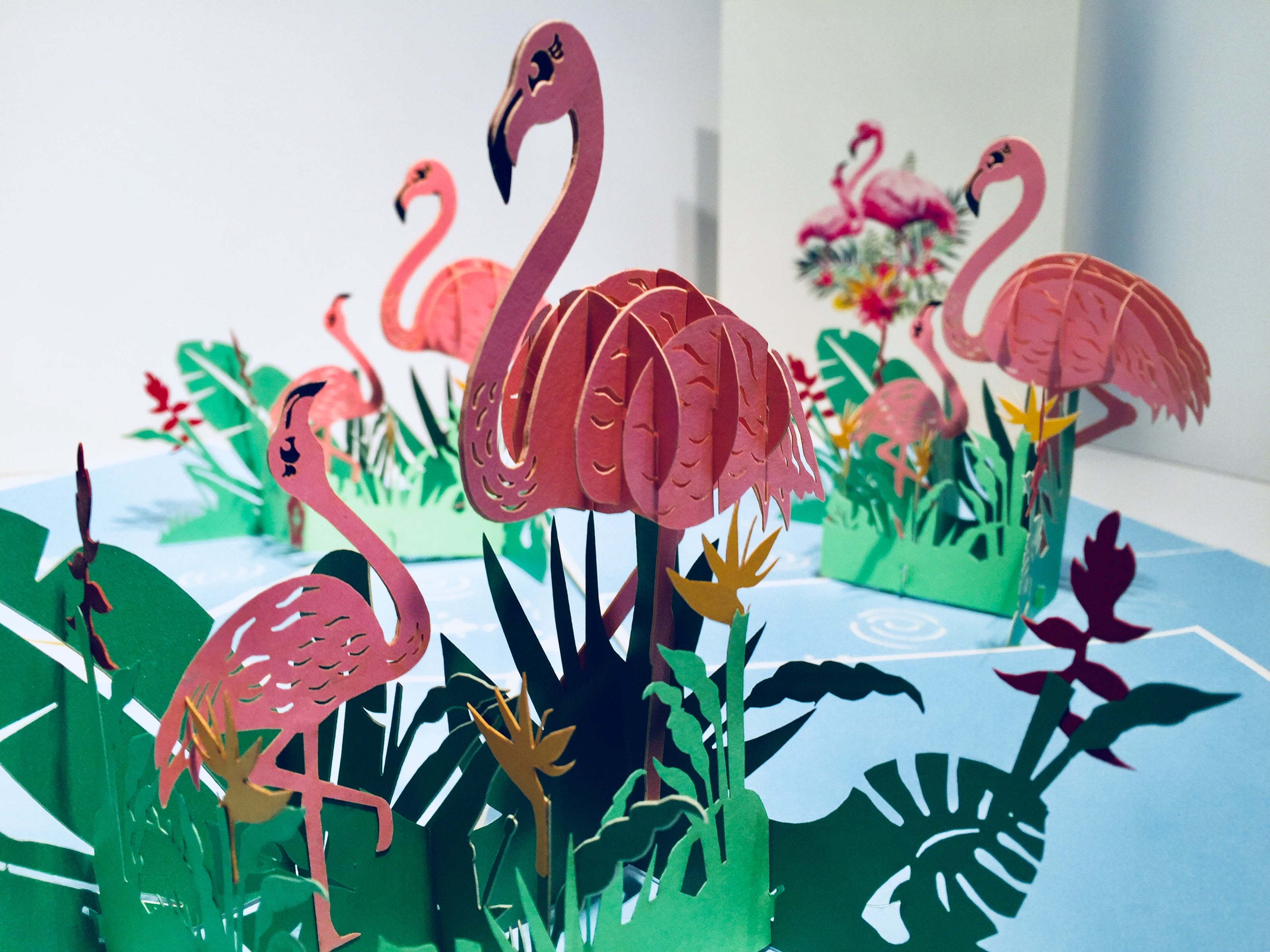 Large Pink Flamingos Mother & A Baby Origami Pop Cards 3D Pop Up Greeting Card Best Wishes Happy Birthday Gift Thank You Handmade Best Wishes Blank Card for Any Occasion Happy Mother's Day Happy Father's Day Celebration