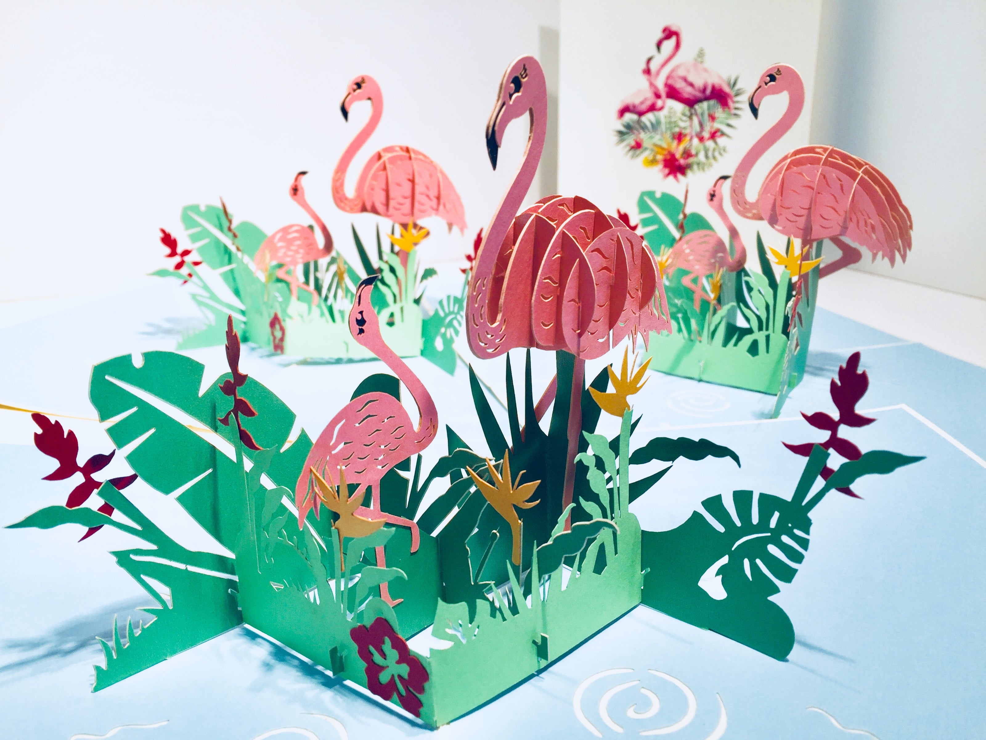 Large Pink Flamingos Mother & A Baby Origami Pop Cards 3D Pop Up Greeting Card Best Wishes Happy Birthday Gift Thank You Handmade Best Wishes Blank Card for Any Occasion Happy Mother's Day Happy Father's Day Celebration
