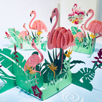 Large Pink Flamingos Mother & A Baby Origami Pop Cards 3D Pop Up Greeting Card Best Wishes Happy Birthday Gift Thank You Handmade Best Wishes Blank Card for Any Occasion Happy Mother's Day Happy Father's Day Celebration