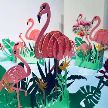 Large Pink Flamingos Mother & A Baby Origami Pop Cards 3D Pop Up Greeting Card Best Wishes Happy Birthday Gift Thank You Handmade Best Wishes Blank Card for Any Occasion Happy Mother's Day Happy Father's Day Celebration
