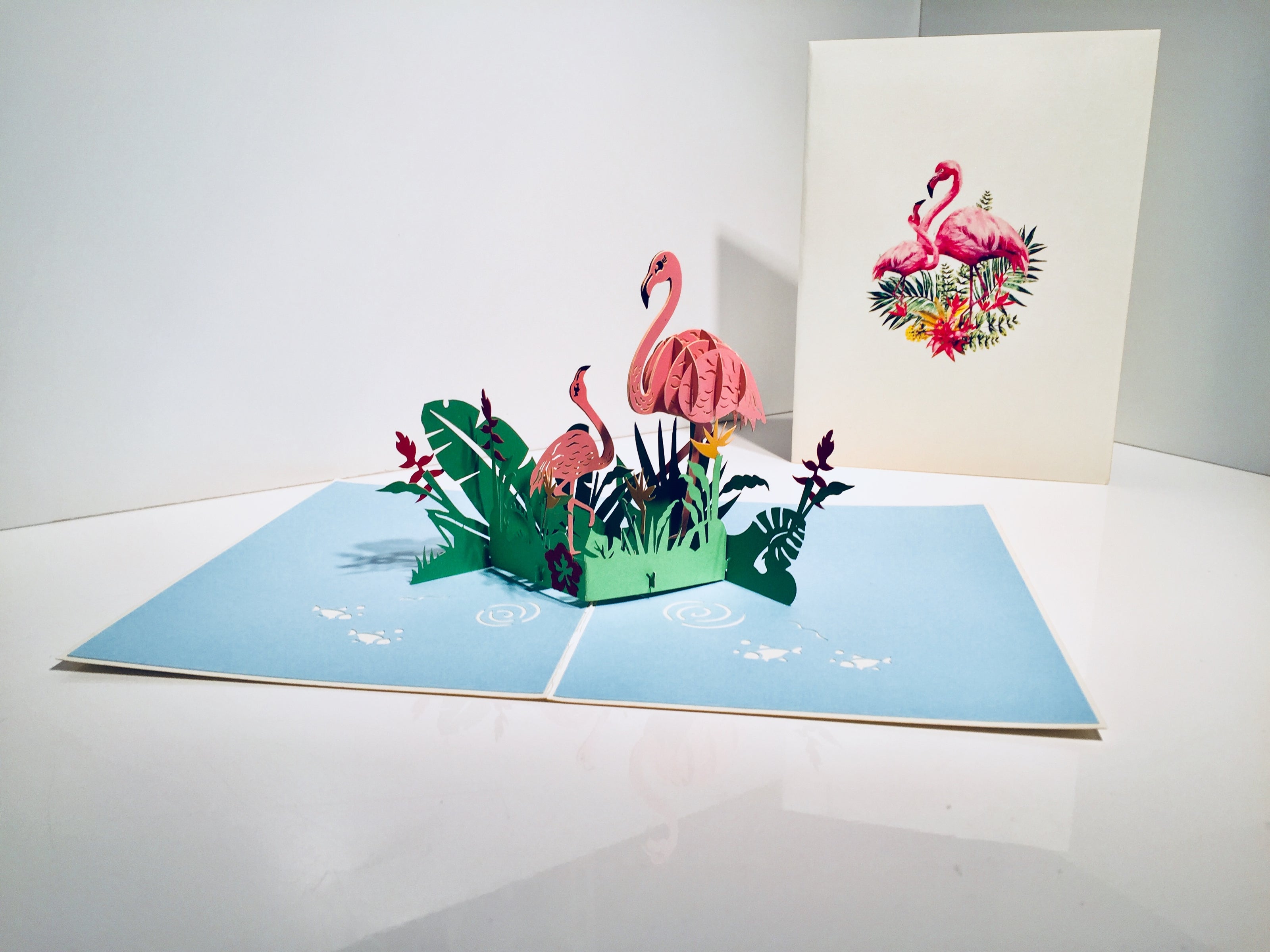Large Pink Flamingos Mother & A Baby Origami Pop Cards 3D Pop Up Greeting Card Best Wishes Happy Birthday Gift Thank You Handmade Best Wishes Blank Card for Any Occasion Happy Mother's Day Happy Father's Day Celebration