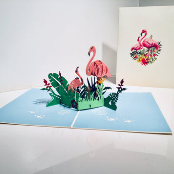 Large Pink Flamingos Mother & A Baby Origami Pop Cards 3D Pop Up Greeting Card Best Wishes Happy Birthday Gift Thank You Handmade Best Wishes Blank Card for Any Occasion Happy Mother's Day Happy Father's Day Celebration
