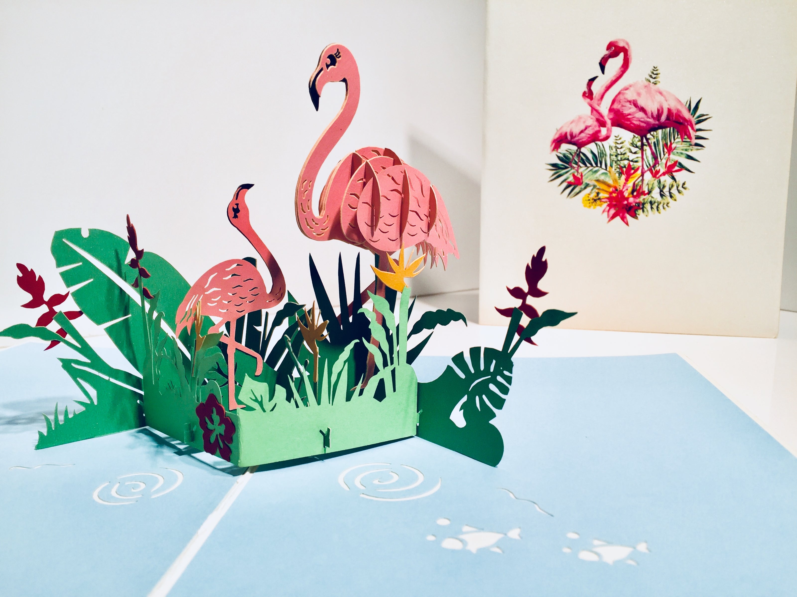 Large Pink Flamingos Mother & A Baby Origami Pop Cards 3D Pop Up Greeting Card Best Wishes Happy Birthday Gift Thank You Handmade Best Wishes Blank Card for Any Occasion Happy Mother's Day Happy Father's Day Celebration