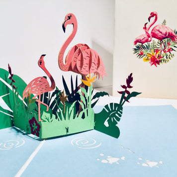 Large Pink Flamingos Mother & A Baby Origami Pop Cards 3D Pop Up Greeting Card Best Wishes Happy Birthday Gift Thank You Handmade Best Wishes Blank Card for Any Occasion Happy Mother's Day Happy Father's Day Celebration