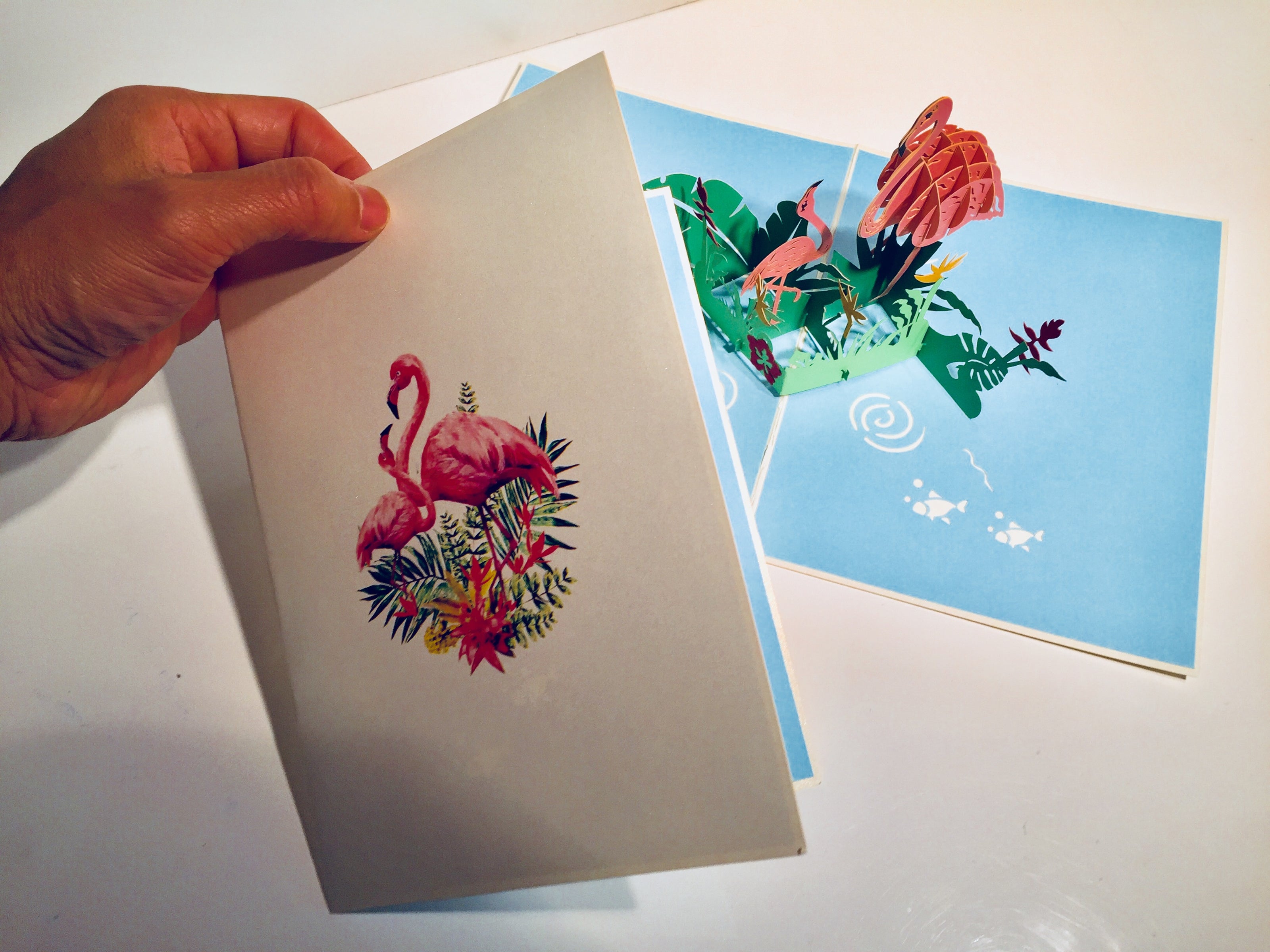Large Pink Flamingos Mother & A Baby Origami Pop Cards 3D Pop Up Greeting Card Best Wishes Happy Birthday Gift Thank You Handmade Best Wishes Blank Card for Any Occasion Happy Mother's Day Happy Father's Day Celebration