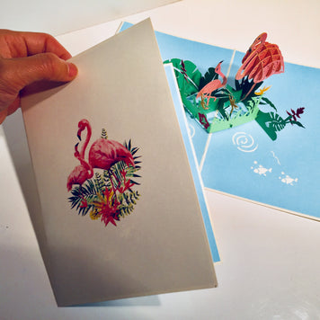 Large Pink Flamingos Mother & A Baby Origami Pop Cards 3D Pop Up Greeting Card Best Wishes Happy Birthday Gift Thank You Handmade Best Wishes Blank Card for Any Occasion Happy Mother's Day Happy Father's Day Celebration