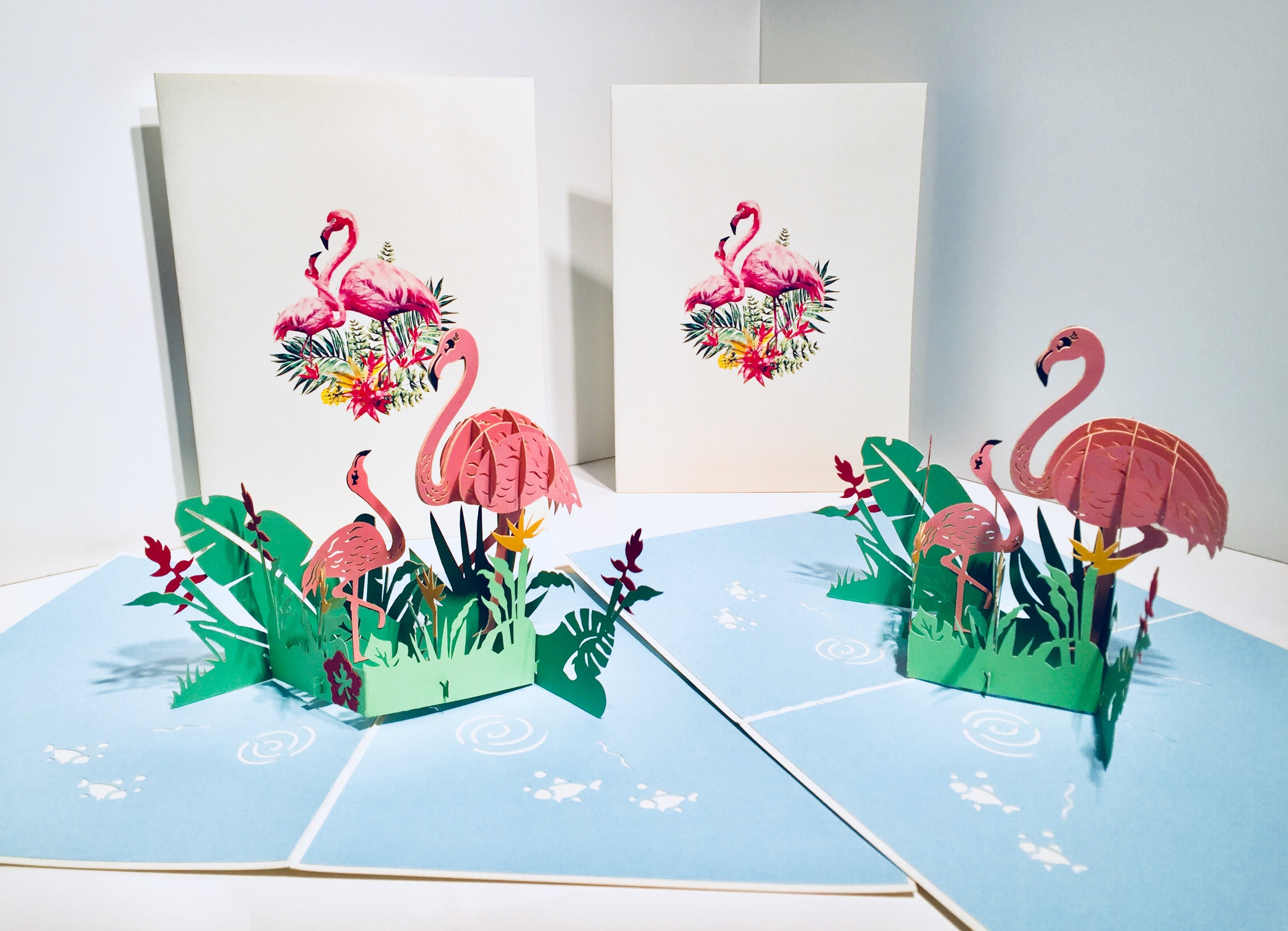 Large Pink Flamingos Mother & A Baby Origami Pop Cards 3D Pop Up Greeting Card Best Wishes Happy Birthday Gift Thank You Handmade Best Wishes Blank Card for Any Occasion Happy Mother's Day Happy Father's Day Celebration