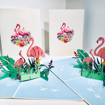 Large Pink Flamingos Mother & A Baby Origami Pop Cards 3D Pop Up Greeting Card Best Wishes Happy Birthday Gift Thank You Handmade Best Wishes Blank Card for Any Occasion Happy Mother's Day Happy Father's Day Celebration
