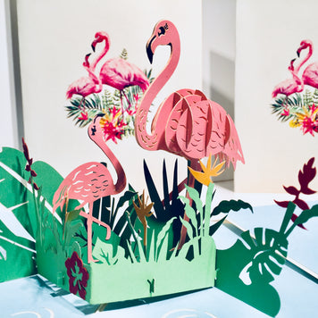 Large Pink Flamingos Mother & A Baby Origami Pop Cards 3D Pop Up Greeting Card Best Wishes Happy Birthday Gift Thank You Handmade Best Wishes Blank Card for Any Occasion Happy Mother's Day Happy Father's Day Celebration