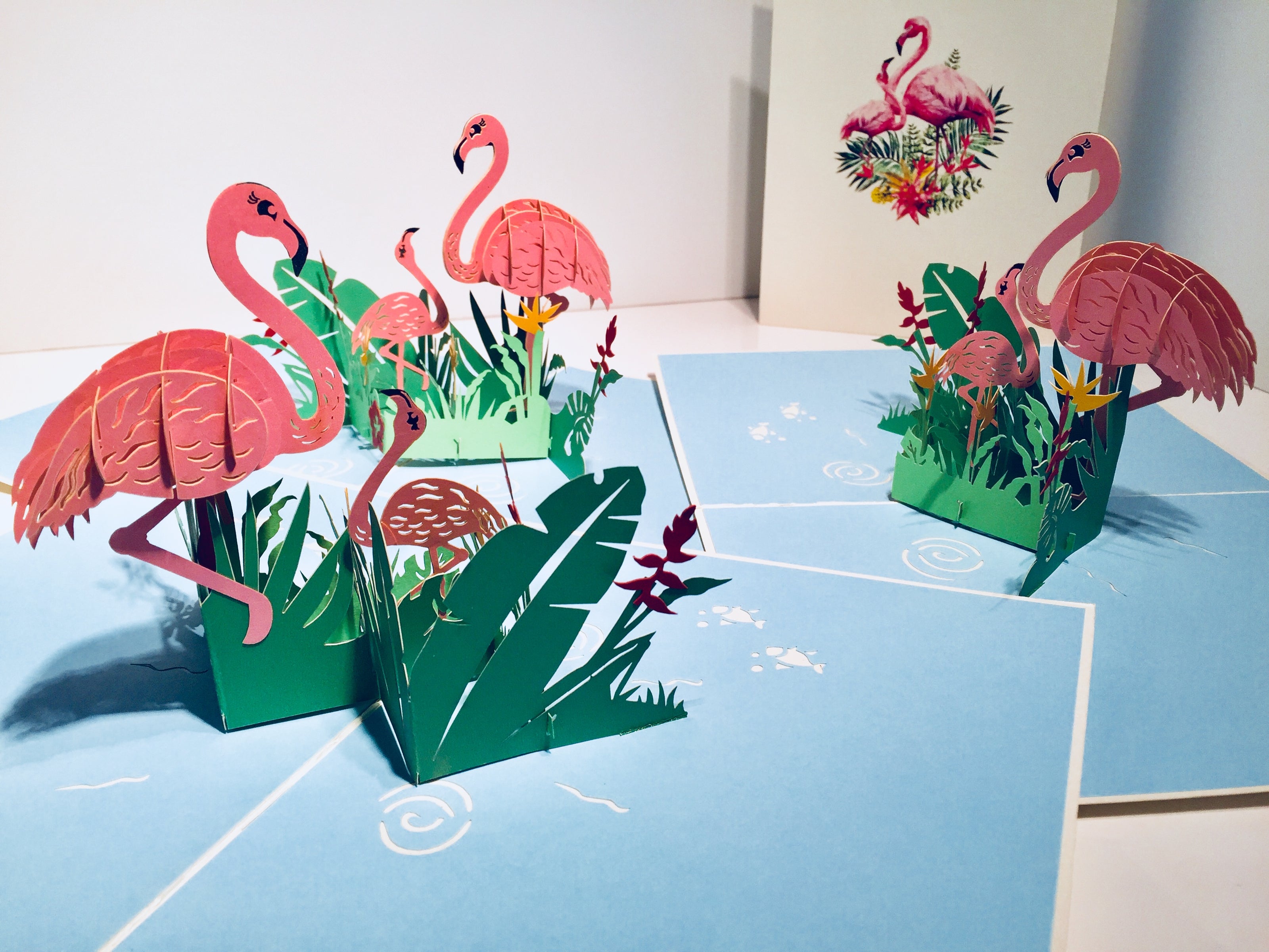 Large Pink Flamingos Mother & A Baby Origami Pop Cards 3D Pop Up Greeting Card Best Wishes Happy Birthday Gift Thank You Handmade Best Wishes Blank Card for Any Occasion Happy Mother's Day Happy Father's Day Celebration