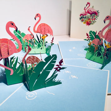 Large Pink Flamingos Mother & A Baby Origami Pop Cards 3D Pop Up Greeting Card Best Wishes Happy Birthday Gift Thank You Handmade Best Wishes Blank Card for Any Occasion Happy Mother's Day Happy Father's Day Celebration
