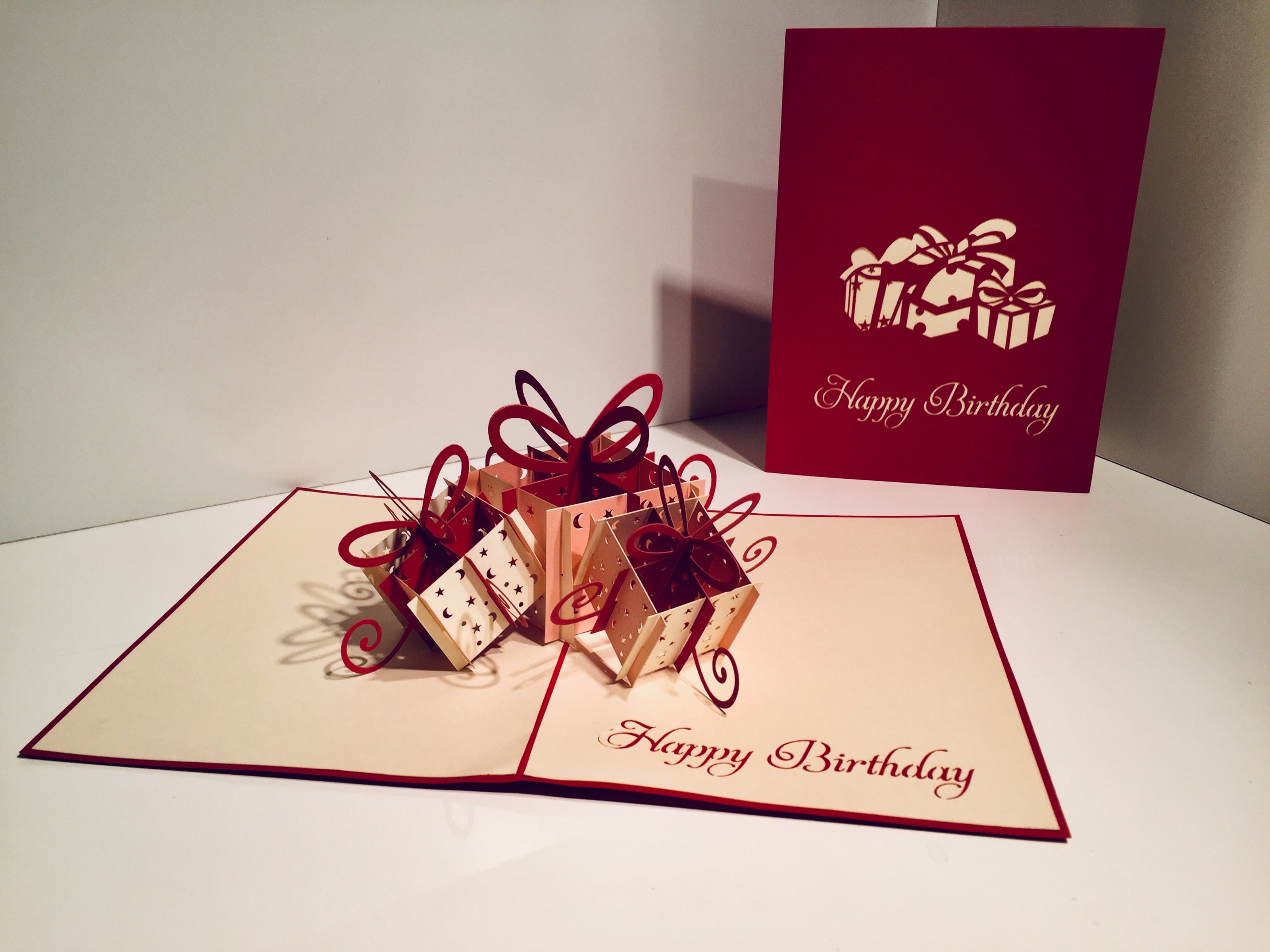 Large Red Triple Birthday Presents Origami Pop Cards 3D Pop Up Greeting Card Thank You Handmade Gift Thinking of You Happy Birthday Occasion Australiana Celebrate the Beauty and Happiness During Special Day Best Wishes Gift
