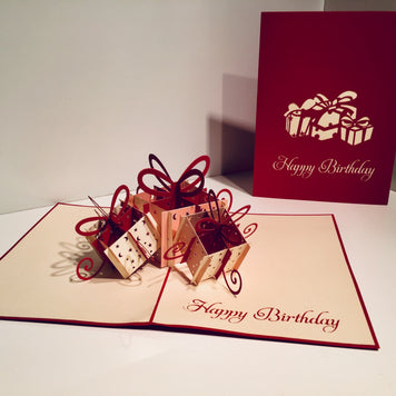 Large Red Triple Birthday Presents Origami Pop Cards 3D Pop Up Greeting Card Thank You Handmade Gift Thinking of You Happy Birthday Occasion Australiana Celebrate the Beauty and Happiness During Special Day Best Wishes Gift