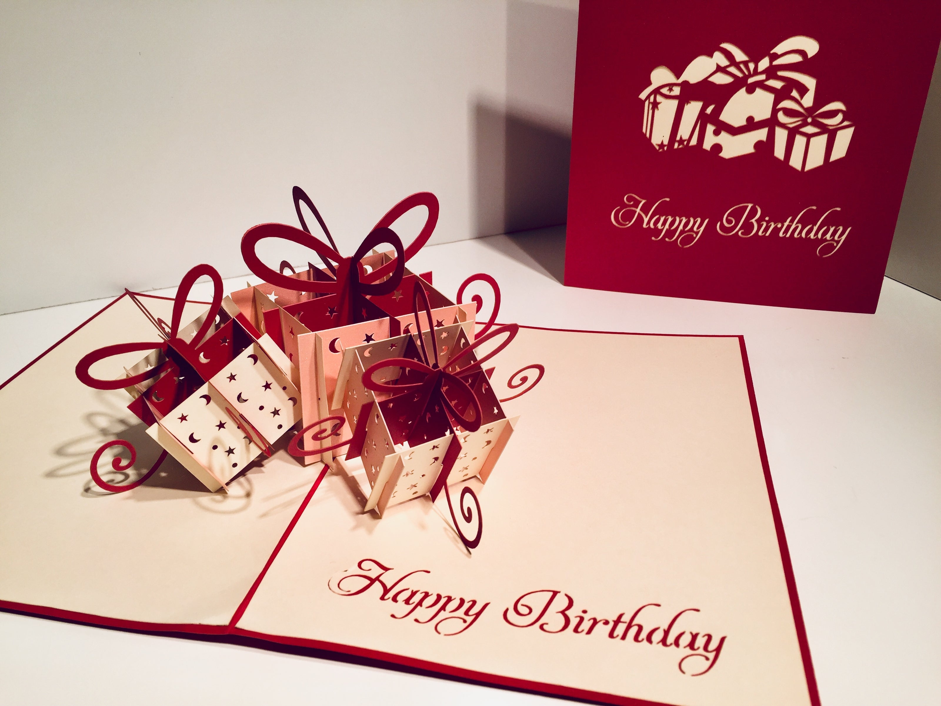 Large Red Triple Birthday Presents Origami Pop Cards 3D Pop Up Greeting Card Thank You Handmade Gift Thinking of You Happy Birthday Occasion Australiana Celebrate the Beauty and Happiness During Special Day Best Wishes Gift