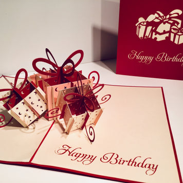 Large Red Triple Birthday Presents Origami Pop Cards 3D Pop Up Greeting Card Thank You Handmade Gift Thinking of You Happy Birthday Occasion Australiana Celebrate the Beauty and Happiness During Special Day Best Wishes Gift