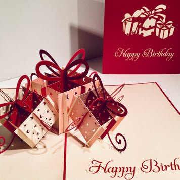 Large Red Triple Birthday Presents Origami Pop Cards 3D Pop Up Greeting Card Thank You Handmade Gift Thinking of You Happy Birthday Occasion Australiana Celebrate the Beauty and Happiness During Special Day Best Wishes Gift