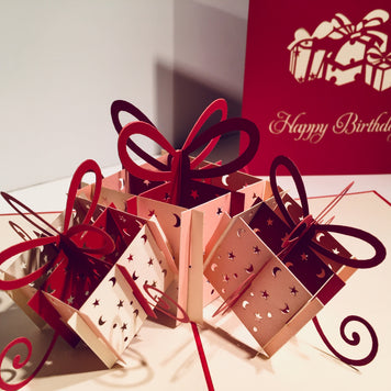 Large Red Triple Birthday Presents Origami Pop Cards 3D Pop Up Greeting Card Thank You Handmade Gift Thinking of You Happy Birthday Occasion Australiana Celebrate the Beauty and Happiness During Special Day Best Wishes Gift