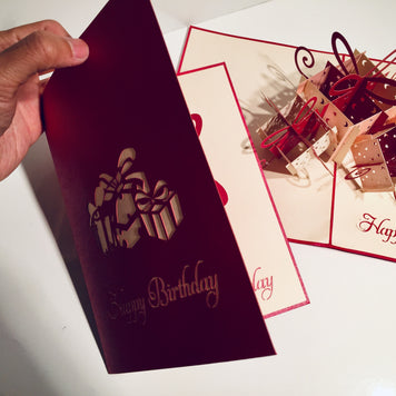 Large Red Triple Birthday Presents Origami Pop Cards 3D Pop Up Greeting Card Thank You Handmade Gift Thinking of You Happy Birthday Occasion Australiana Celebrate the Beauty and Happiness During Special Day Best Wishes Gift