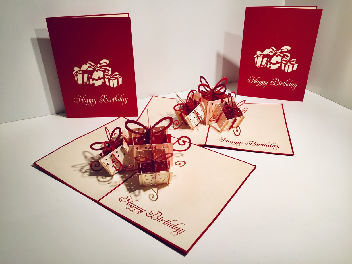 Large Red Triple Birthday Presents Origami Pop Cards 3D Pop Up Greeting Card Thank You Handmade Gift Thinking of You Happy Birthday Occasion Australiana Celebrate the Beauty and Happiness During Special Day Best Wishes Gift