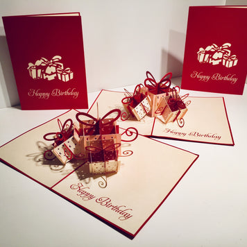 Large Red Triple Birthday Presents Origami Pop Cards 3D Pop Up Greeting Card Thank You Handmade Gift Thinking of You Happy Birthday Occasion Australiana Celebrate the Beauty and Happiness During Special Day Best Wishes Gift