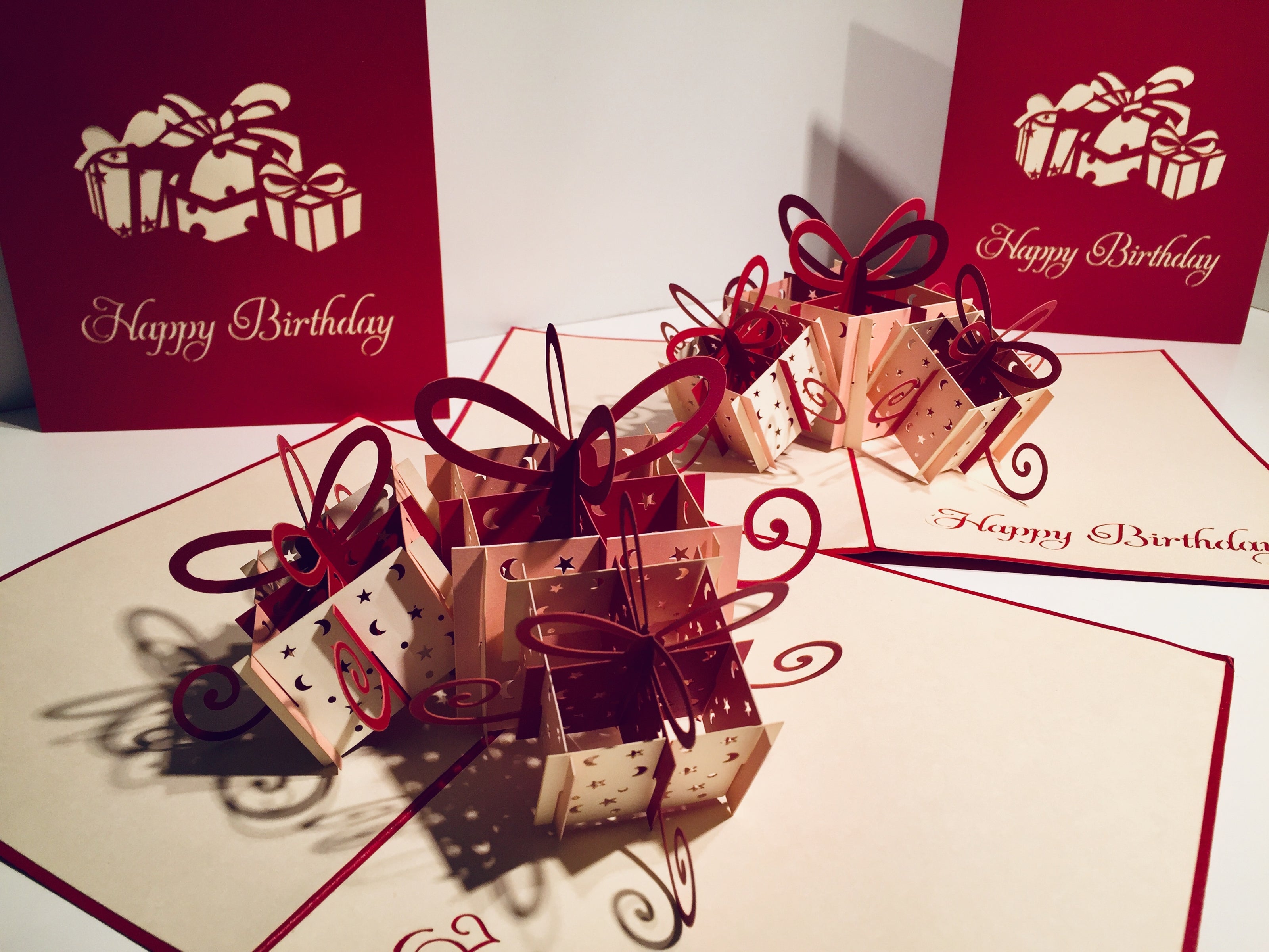 Large Red Triple Birthday Presents Origami Pop Cards 3D Pop Up Greeting Card Thank You Handmade Gift Thinking of You Happy Birthday Occasion Australiana Celebrate the Beauty and Happiness During Special Day Best Wishes Gift