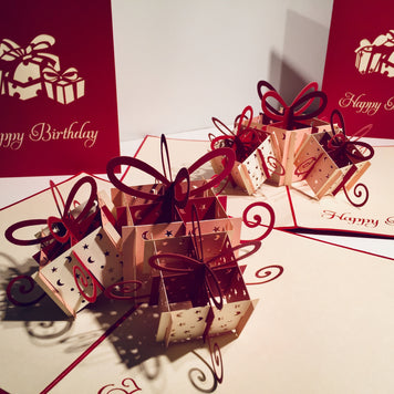 Large Red Triple Birthday Presents Origami Pop Cards 3D Pop Up Greeting Card Thank You Handmade Gift Thinking of You Happy Birthday Occasion Australiana Celebrate the Beauty and Happiness During Special Day Best Wishes Gift