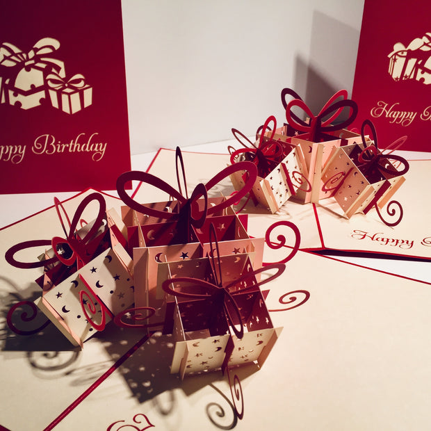 Large Red Triple Birthday Presents Origami Pop Cards 3D Pop Up Greeting Card Thank You Handmade Gift Thinking of You Happy Birthday Occasion Australiana Celebrate the Beauty and Happiness During Special Day Best Wishes Gift