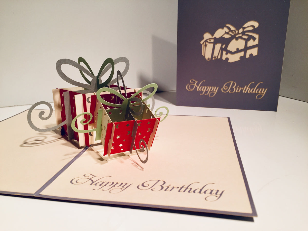 Large Silver Grey Triple Birthday Presents Origami Pop Cards 3D Pop Up Greeting Card Thank You Handmade Gift Thinking of You Happy Birthday Occasion Australiana Celebrate the Beauty and Happiness During Special Day Best Wishes Gift