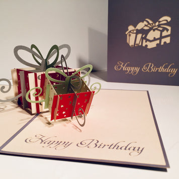 Large Silver Grey Triple Birthday Presents Origami Pop Cards 3D Pop Up Greeting Card Thank You Handmade Gift Thinking of You Happy Birthday Occasion Australiana Celebrate the Beauty and Happiness During Special Day Best Wishes Gift