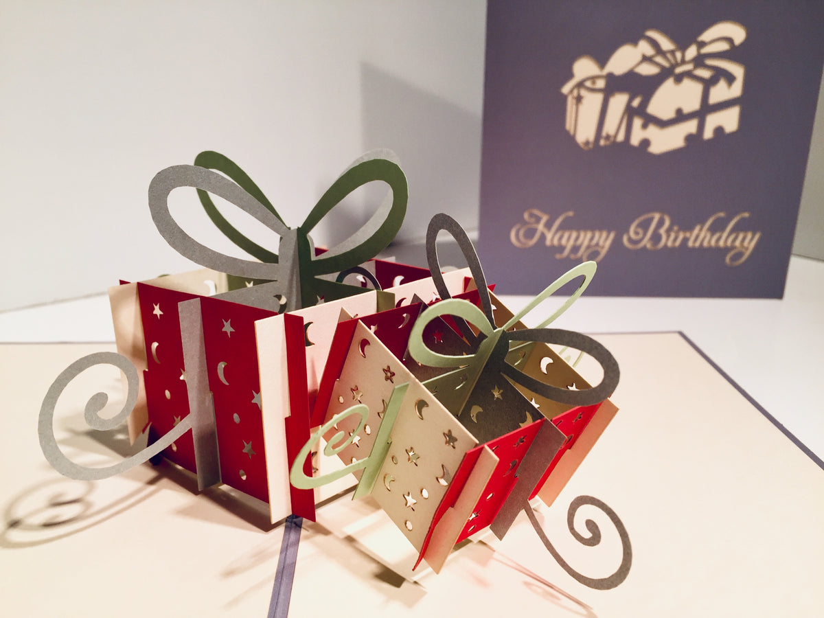Large Silver Grey Triple Birthday Presents Origami Pop Cards 3D Pop Up Greeting Card Thank You Handmade Gift Thinking of You Happy Birthday Occasion Australiana Celebrate the Beauty and Happiness During Special Day Best Wishes Gift