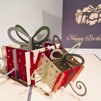 Large Silver Grey Triple Birthday Presents Origami Pop Cards 3D Pop Up Greeting Card Thank You Handmade Gift Thinking of You Happy Birthday Occasion Australiana Celebrate the Beauty and Happiness During Special Day Best Wishes Gift