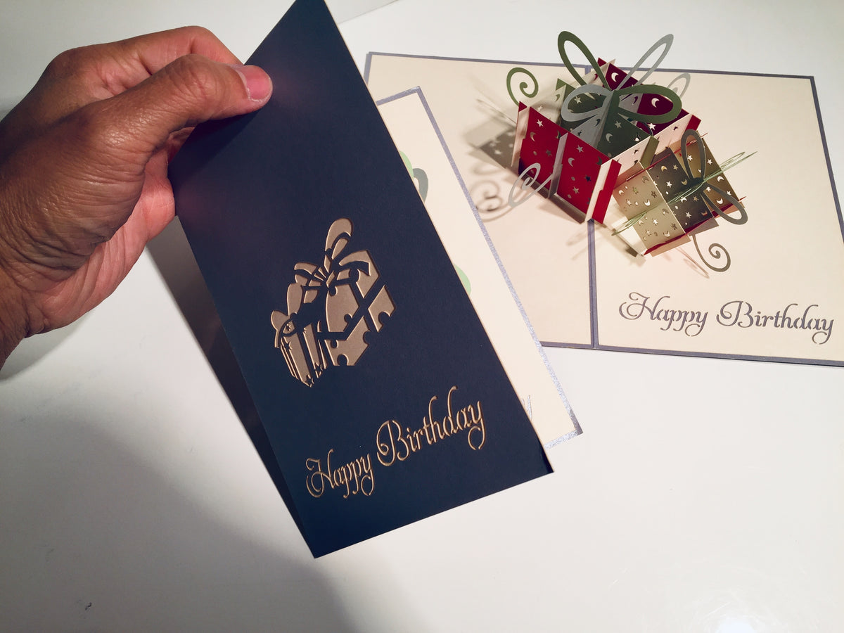 Large Silver Grey Triple Birthday Presents Origami Pop Cards 3D Pop Up Greeting Card Thank You Handmade Gift Thinking of You Happy Birthday Occasion Australiana Celebrate the Beauty and Happiness During Special Day Best Wishes Gift