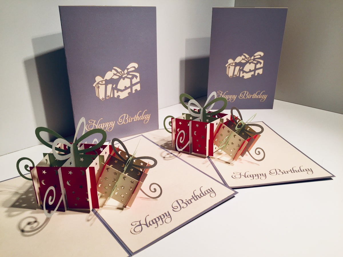 Large Silver Grey Triple Birthday Presents Origami Pop Cards 3D Pop Up Greeting Card Thank You Handmade Gift Thinking of You Happy Birthday Occasion Australiana Celebrate the Beauty and Happiness During Special Day Best Wishes Gift