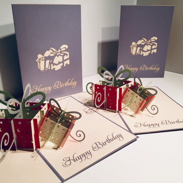 Large Silver Grey Triple Birthday Presents Origami Pop Cards 3D Pop Up Greeting Card Thank You Handmade Gift Thinking of You Happy Birthday Occasion Australiana Celebrate the Beauty and Happiness During Special Day Best Wishes Gift