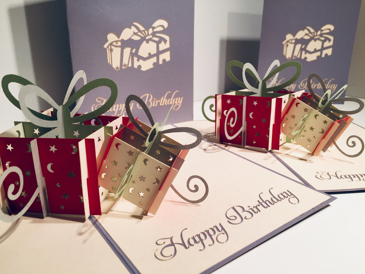 Large Silver Grey Triple Birthday Presents Origami Pop Cards 3D Pop Up Greeting Card Thank You Handmade Gift Thinking of You Happy Birthday Occasion Australiana Celebrate the Beauty and Happiness During Special Day Best Wishes Gift
