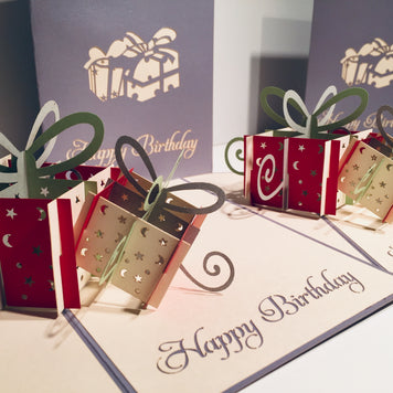Large Silver Grey Triple Birthday Presents Origami Pop Cards 3D Pop Up Greeting Card Thank You Handmade Gift Thinking of You Happy Birthday Occasion Australiana Celebrate the Beauty and Happiness During Special Day Best Wishes Gift