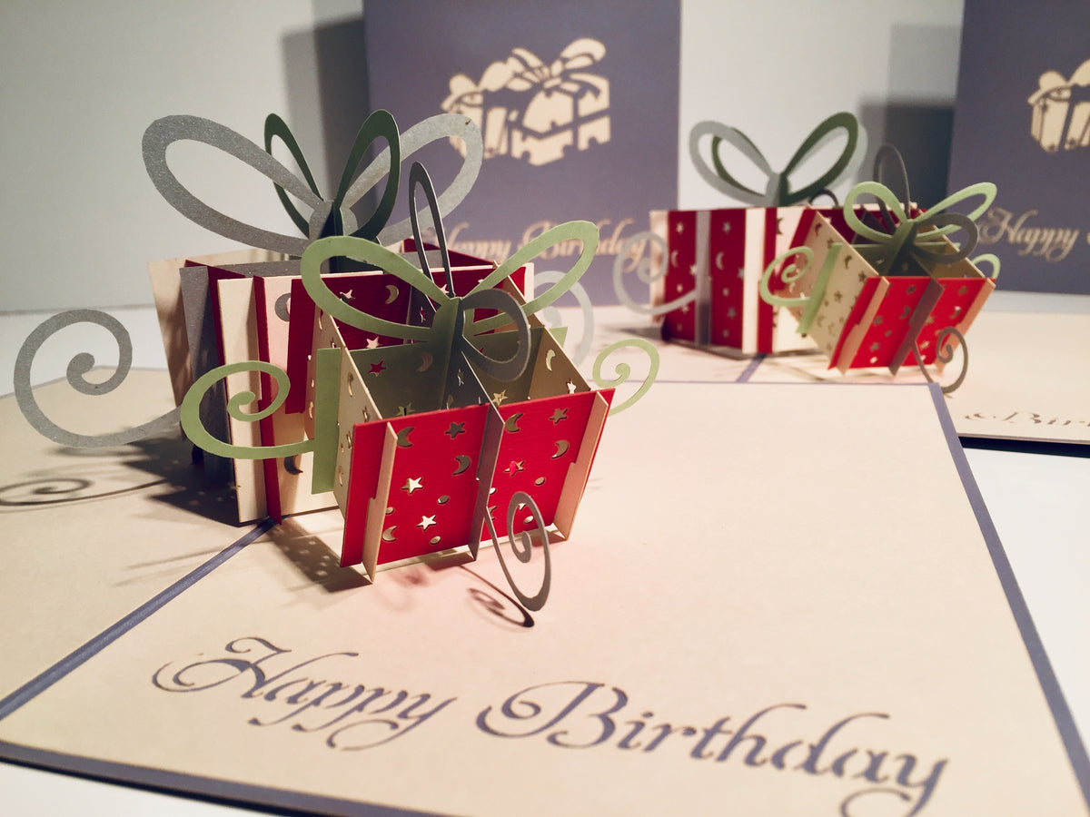 Large Silver Grey Triple Birthday Presents Origami Pop Cards 3D Pop Up Greeting Card Thank You Handmade Gift Thinking of You Happy Birthday Occasion Australiana Celebrate the Beauty and Happiness During Special Day Best Wishes Gift