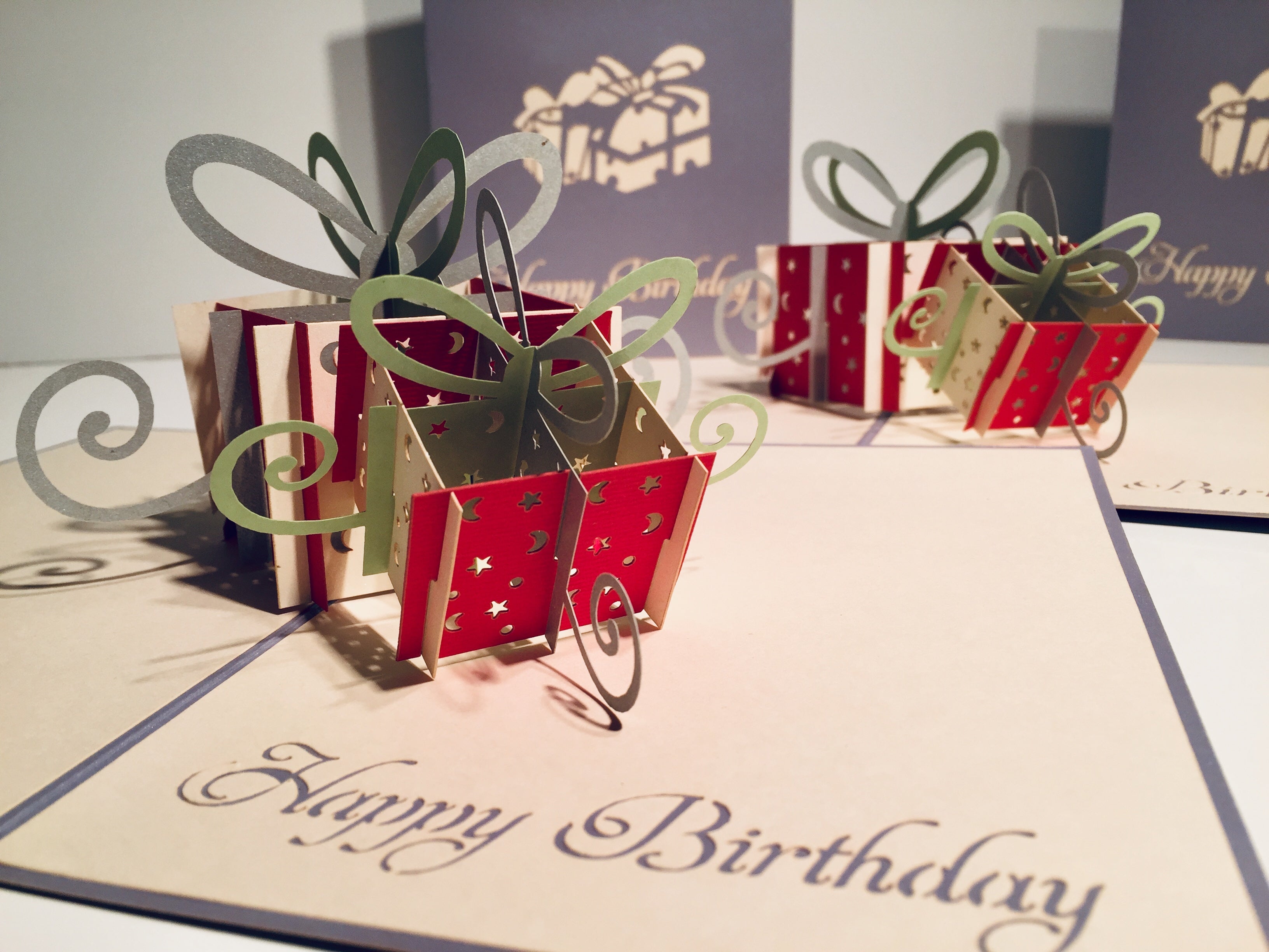 Large Silver Grey Triple Birthday Presents Origami Pop Cards 3D Pop Up Greeting Card Thank You Handmade Gift Thinking of You Happy Birthday Occasion Australiana Celebrate the Beauty and Happiness During Special Day Best Wishes Gift