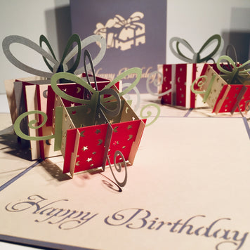 Large Silver Grey Triple Birthday Presents Origami Pop Cards 3D Pop Up Greeting Card Thank You Handmade Gift Thinking of You Happy Birthday Occasion Australiana Celebrate the Beauty and Happiness During Special Day Best Wishes Gift