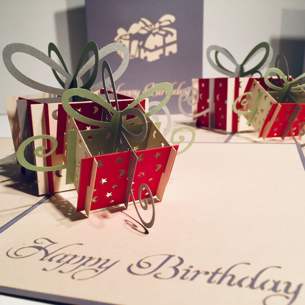 Large Silver Grey Triple Birthday Presents Origami Pop Cards 3D Pop Up Greeting Card Thank You Handmade Gift Thinking of You Happy Birthday Occasion Australiana Celebrate the Beauty and Happiness During Special Day Best Wishes Gift