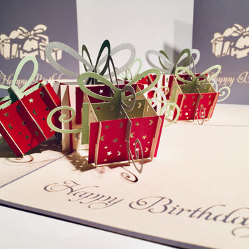 Large Silver Grey Triple Birthday Presents Origami Pop Cards 3D Pop Up Greeting Card Thank You Handmade Gift Thinking of You Happy Birthday Occasion Australiana Celebrate the Beauty and Happiness During Special Day Best Wishes Gift
