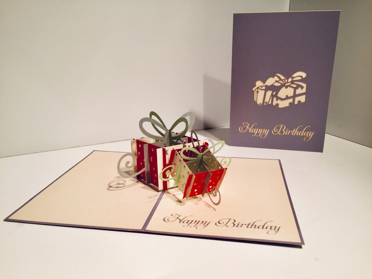 Large Silver Grey Triple Birthday Presents Origami Pop Cards 3D Pop Up Greeting Card Thank You Handmade Gift Thinking of You Happy Birthday Occasion Australiana Celebrate the Beauty and Happiness During Special Day Best Wishes Gift