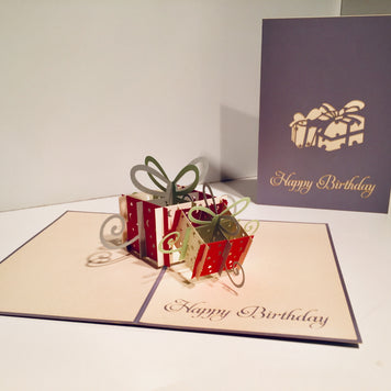 Large Silver Grey Triple Birthday Presents Origami Pop Cards 3D Pop Up Greeting Card Thank You Handmade Gift Thinking of You Happy Birthday Occasion Australiana Celebrate the Beauty and Happiness During Special Day Best Wishes Gift