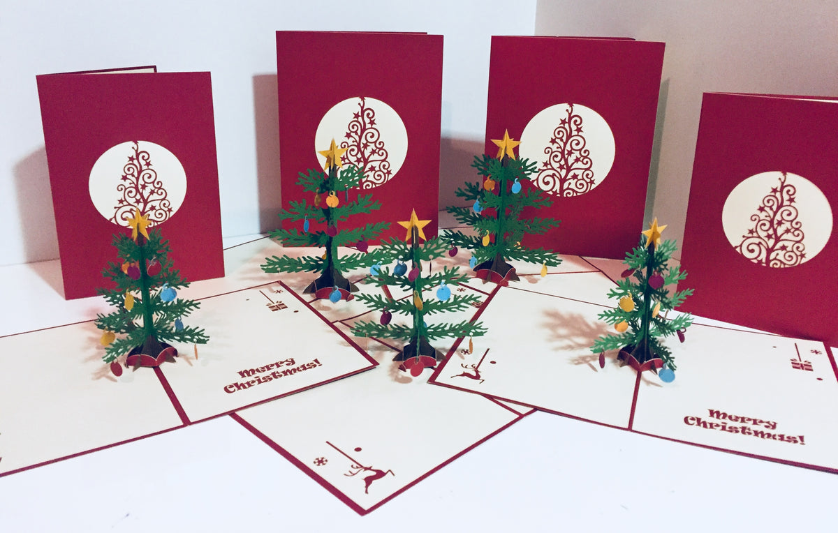 Metallic Large Traditional Christmas Tree Origami Pop Cards 3D Pop Up Greeting Card Merry Christmas Thank You Handmade Best Wishes Blank Card Gift Happy Holidays Celebrate the Special Day Party